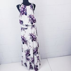Maurices White and Purple Floral Sleeveless Maxi Dress Size XL Boho